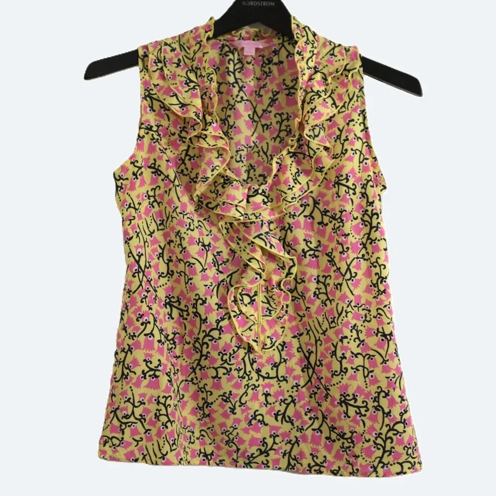 COPY - Lilly Pulitzer Ruffle Blouse Tank Flamingos size XS - Picture 1 of 7